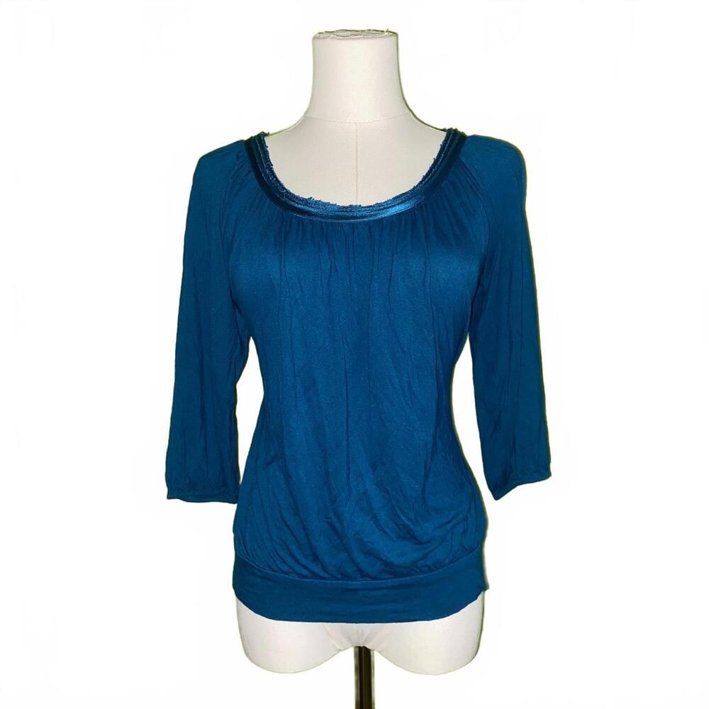 Y2K Teal Ruched Top S 2000s Vintage Chic Feminine Stretchy Cute Aesthetic